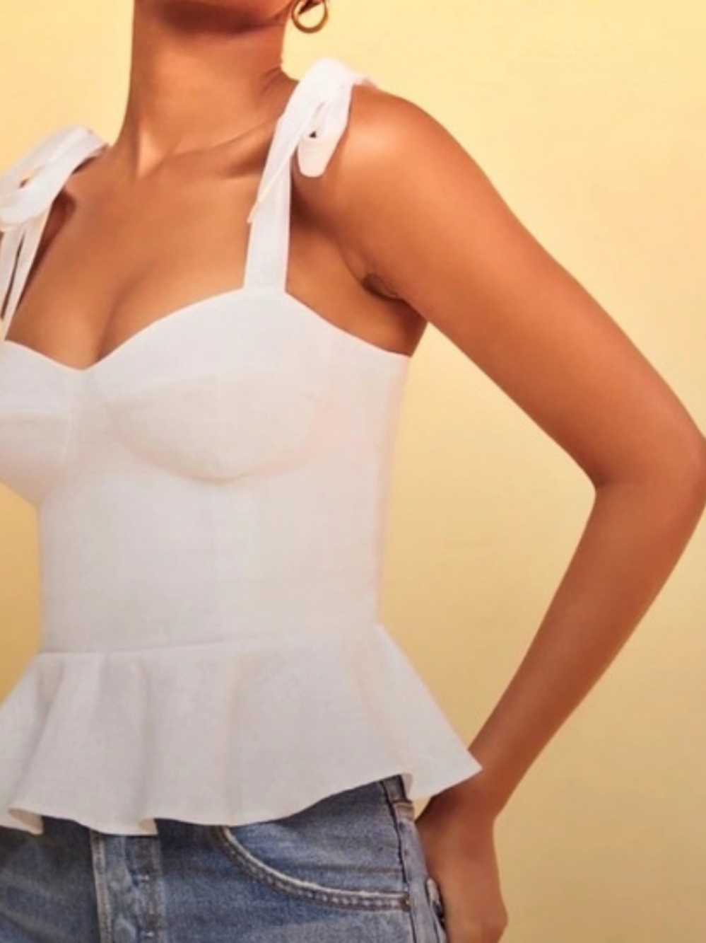 Reformation Jessy Linen Top White Tie-Strap Peplum Size 6